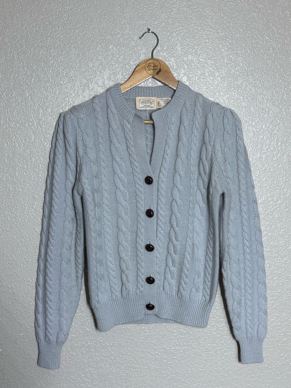 Vintage 1980s Susan Bristol 100% Wool Cardigan Sweater